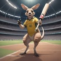 Kangaroo Cricketer Ready to Hit a Six in the Stadium Generative AI