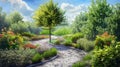 This charming illustration depicts a winding garden path leading through a colorful landscape, celebrating the diversity Royalty Free Stock Photo