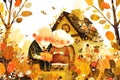 Charming illustration of an elderly couple in a warm embrace