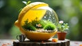 Lemon Shell Aquarium with Tiny Goldfish Royalty Free Stock Photo