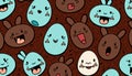 Easter Bunny Heads Doodle Pattern. AI generative.
