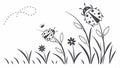 Charming illustration of ladybugs crawling on grass and small flowers vector design Generative AI Royalty Free Stock Photo
