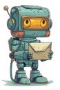 Charming illustration of a lovable robot holding a colorful letter, portraying a cute and futuristic character