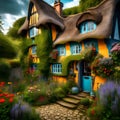 Enchanted Forest Dwelling: Illustration of a Fairytale Cottage in the Woods