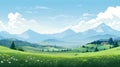 Charming Illustration Of Serene Valley With Breathtaking Meadow Scenery