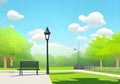 Illustration of an A Peaceful park with green trees, blue sky, and a welcoming path Royalty Free Stock Photo