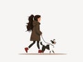 Girl Walking Her Faithful Companion