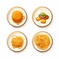 Charming Illustrations Of 4 Cute Spaghetti Icon Pack On White Background
