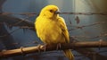 Charming Illustrations Of A Yellow Bird On Barbed Wire In The Wilderness