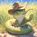 Adorable Snake Cowboy Herds Cattle Royalty Free Stock Photo