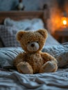 cute cuddly teddy bear on bed