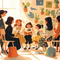 Illustration of a joyful book club gathering