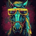 Retro Horse in Yellow Glasses with a Full Face Shot