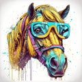 Retro Horse in Yellow Glasses with a Full Face Shot