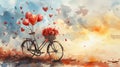 Charming Journey: Vintage Bicycle with Roses and Heart Balloons Royalty Free Stock Photo