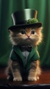 Charming Kitten Wearing Green Bowler Hat AI Generated