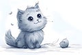 Charming Kitty Meets Tiny Bird: A Whimsical Coloring Illustration. Concept Whimsical Illustration, Coloring Page, Charming Kitty,