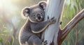 Adorable Koala Clinging to a Eucalyptus Tree in Soft Sunlight Royalty Free Stock Photo