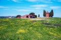 Charming landscape with chapel of Madonna di Vitaleta near rape fiald on a sunny day in San Quirico d`Orcia Val d`Orcia in Royalty Free Stock Photo