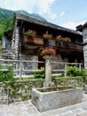 Charming Lavertezzo in Verzasca valley with typical stone houses, known as rustici. Ticino, Switzerland, Royalty Free Stock Photo