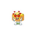 Charming lemon cream pancake cartoon character with a falling in love face