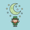Charming Leprechaun Under a Crescent Moon with Sparkling Stars Royalty Free Stock Photo