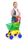 Charming little girl with a toy truck. Royalty Free Stock Photo