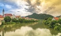 The charming little town of Frohnleiten on the Mur river in the district of Graz-Umgebung, Styria region, Austria Royalty Free Stock Photo