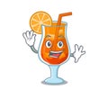 A charming mai tai cocktail mascot design style smiling and waving hand