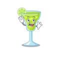 A charming margarita cocktail mascot design style smiling and waving hand