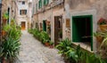 charming mediterranean street of old town Valldemossa on Mallorca, Spain Royalty Free Stock Photo