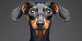 Charming Miniature Pinscher with Expressive Eyes Posing Elegantly in Studio Against Gray Background Royalty Free Stock Photo
