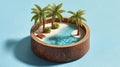 A charming miniature swimming pool crafted from a coconut shell, representing a tropical beach concept Royalty Free Stock Photo
