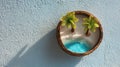 A charming miniature swimming pool crafted from a coconut shell, representing a tropical beach concept Royalty Free Stock Photo