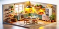 A Charming Miniature TiltShift Perspective of a Tiny Home Explore the Cozy Kitchen Living Area and Bedroom in Royalty Free Stock Photo