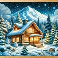 Cozy Winter Mountain Cabin, AI generated