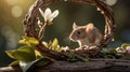 Adorable Harvest Mouse in Spring Blossom Wreath Royalty Free Stock Photo