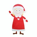 Charming Mrs. Santa Claus is hand-cut out of hand-painted watercolor paper in applique technique and collage. Royalty Free Stock Photo