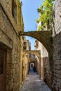 Charming narrow street in the old town of Rhodes