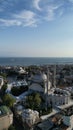 Charming Nurosmaniye Mosque in the center of Istanbul with a view of the Bosphorus. Drone view