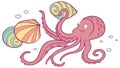 Charming Octopus with Shells: Whimsical Ocean Character, vector design Generative AI Royalty Free Stock Photo