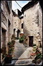 Charming Old Stone Village Streets in France Royalty Free Stock Photo
