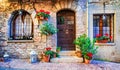 Charming old street of medieval towns of Italy, Umbria region Royalty Free Stock Photo