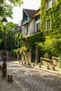 Charming old street of Montmartre hill. Paris, France Royalty Free Stock Photo