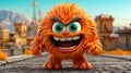 Charming Orange 3D Cartoon Character, Furry Cute Monster Mascot, Generative AI Royalty Free Stock Photo