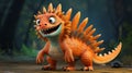 Charming Orange Dinosaur: A Playful Caricature In Disney Pixar Style