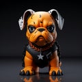 Charming Orange Pug Statue In Steelpunk Style - Hyper-realistic 3d Toycore Sculpture