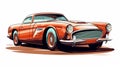 Charming Orange Vintage Car Illustration In Genndy Tartakovsky Style Royalty Free Stock Photo