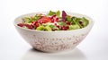 Charming Oriental Salad In A White And Red Bowl