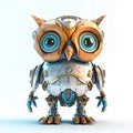 Charming owl robot, robotic bird isolated over white background. Created with generative Ai Royalty Free Stock Photo
